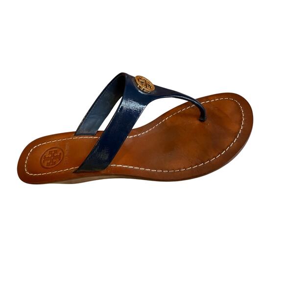 Tory Burch Cameron Wege Thong Sandals Navy Blue 7 - Picture 9 of 9